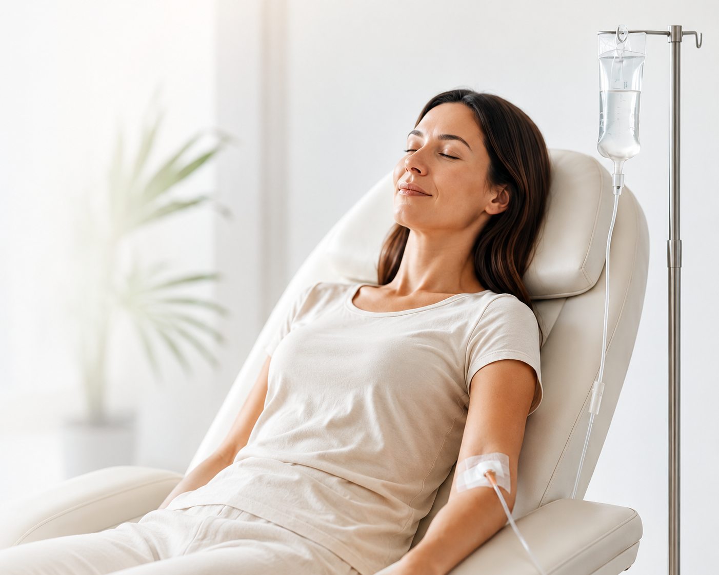 Patient seated comfortably during an NAD+ infusion